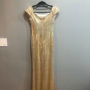Floor length evening gown gold sequins